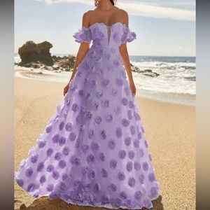 Luxe Lilac purple off shoulder Applique party formal evening wedding dress